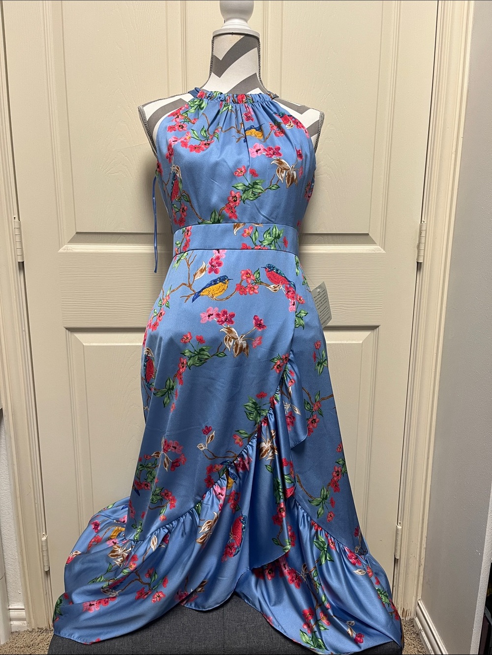 Eliza J Sky Blue Floral Halter Maxi Dress